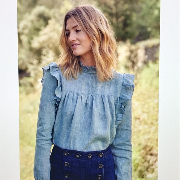 Sezane Juliette linen chambray blouse 34 2 - Picture 8 of 16